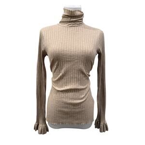 Odd Molly Anthropologie Miss Turtle Neck Beige Long Sleeve Ribbed Small Chic